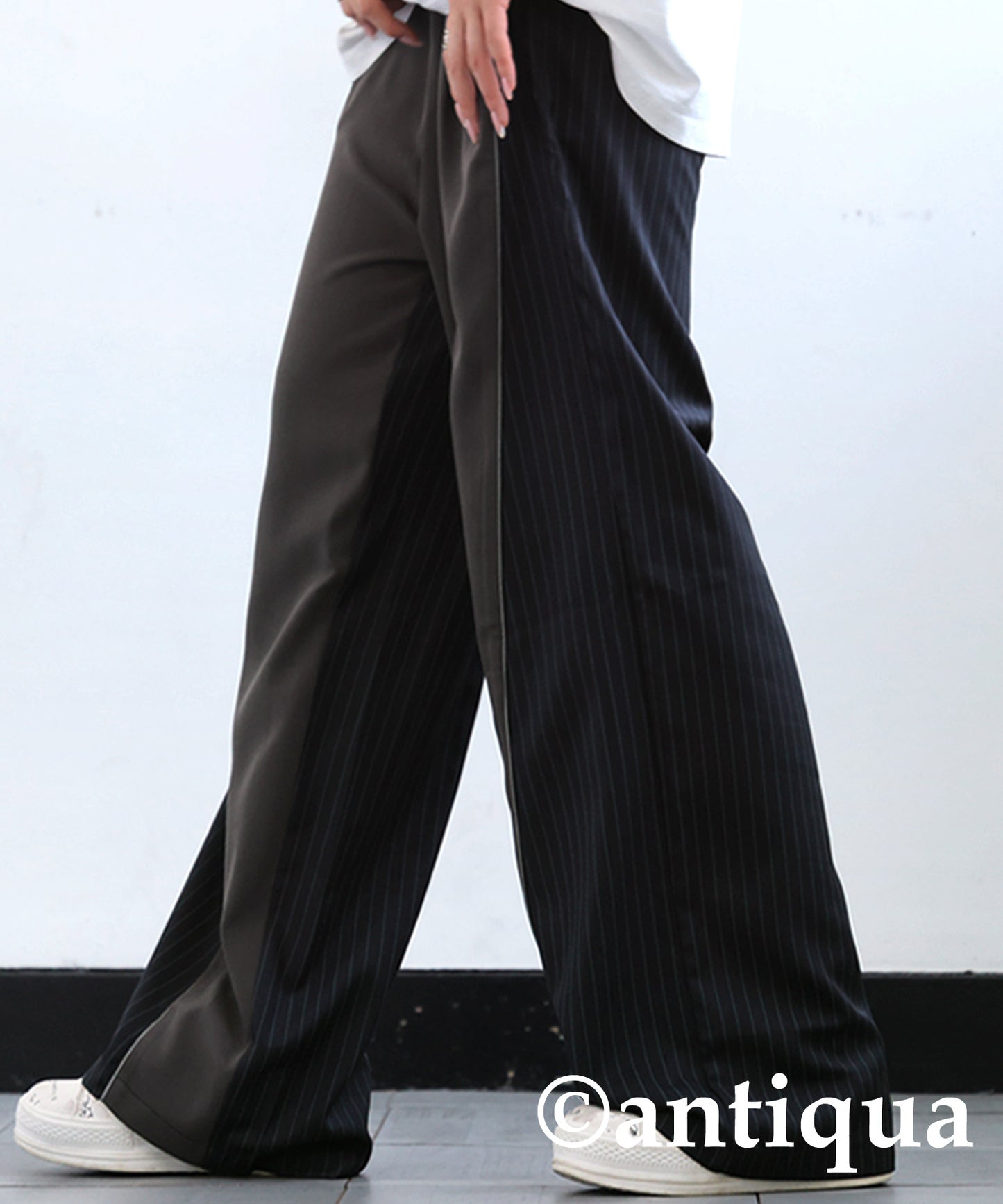 Striped Switching Wide Pants Ladies