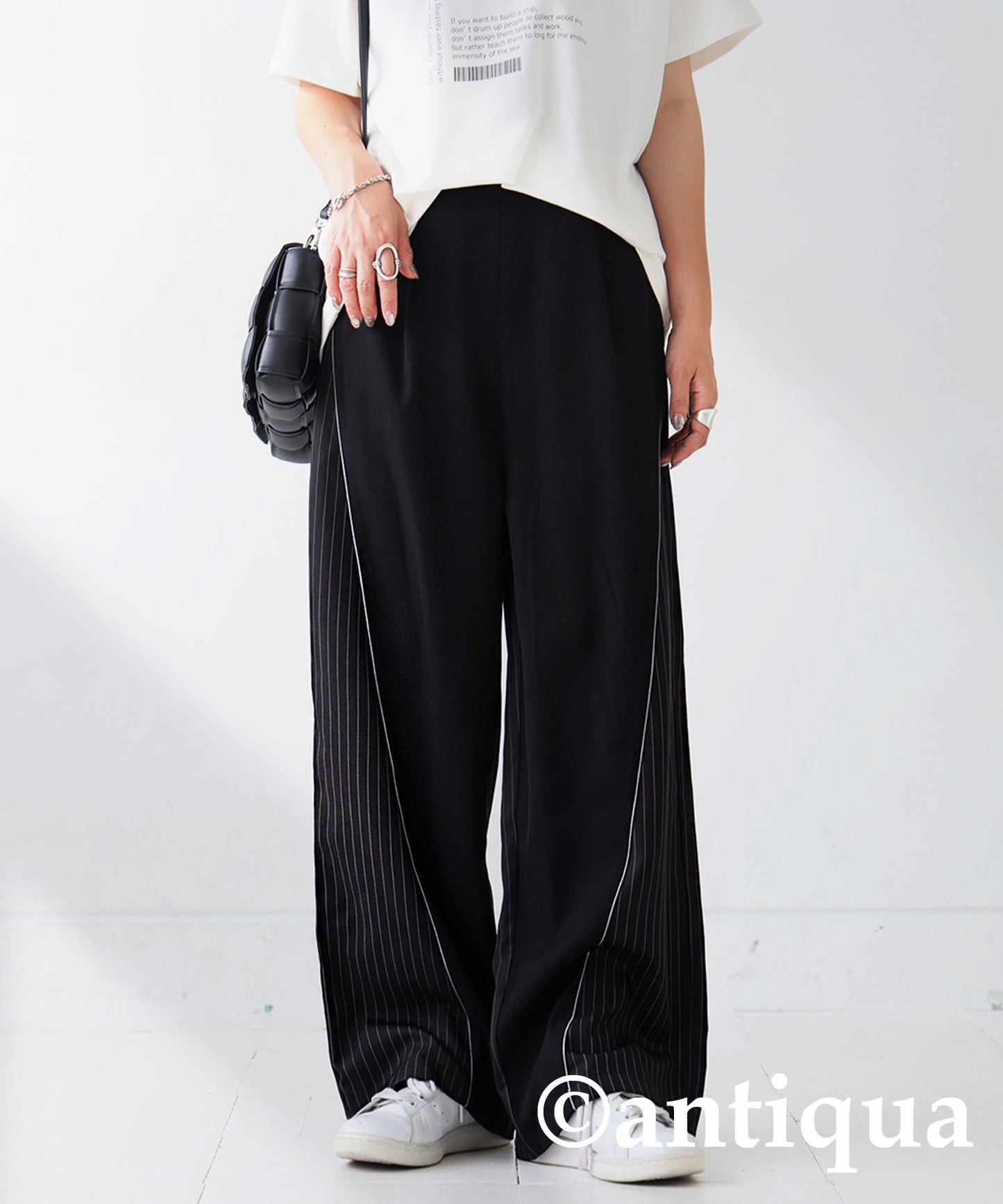 Striped Switching Wide Pants Ladies