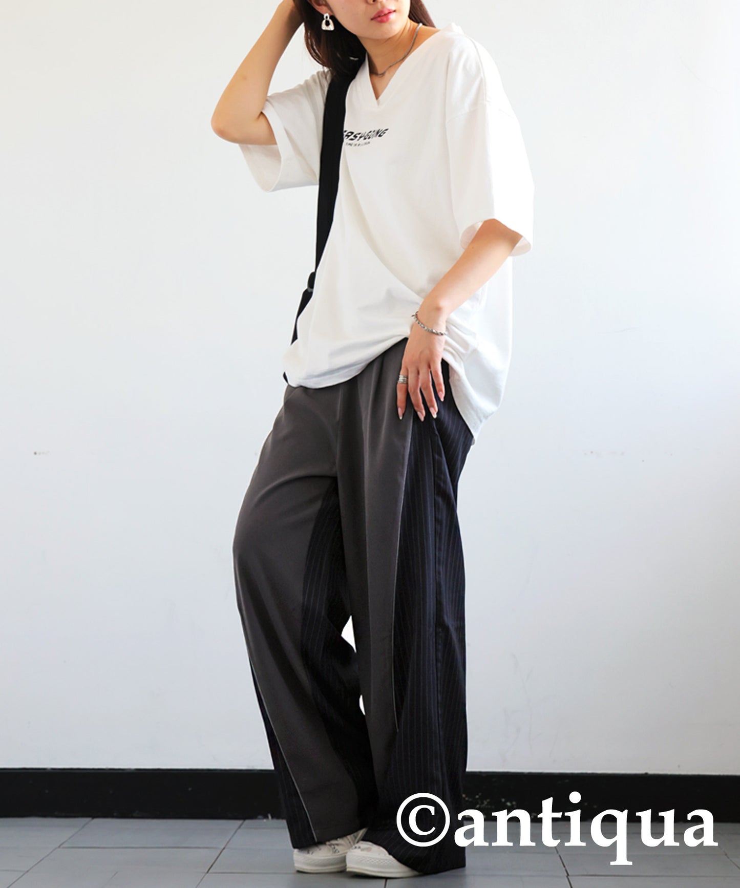 Striped Switching Wide Pants Ladies