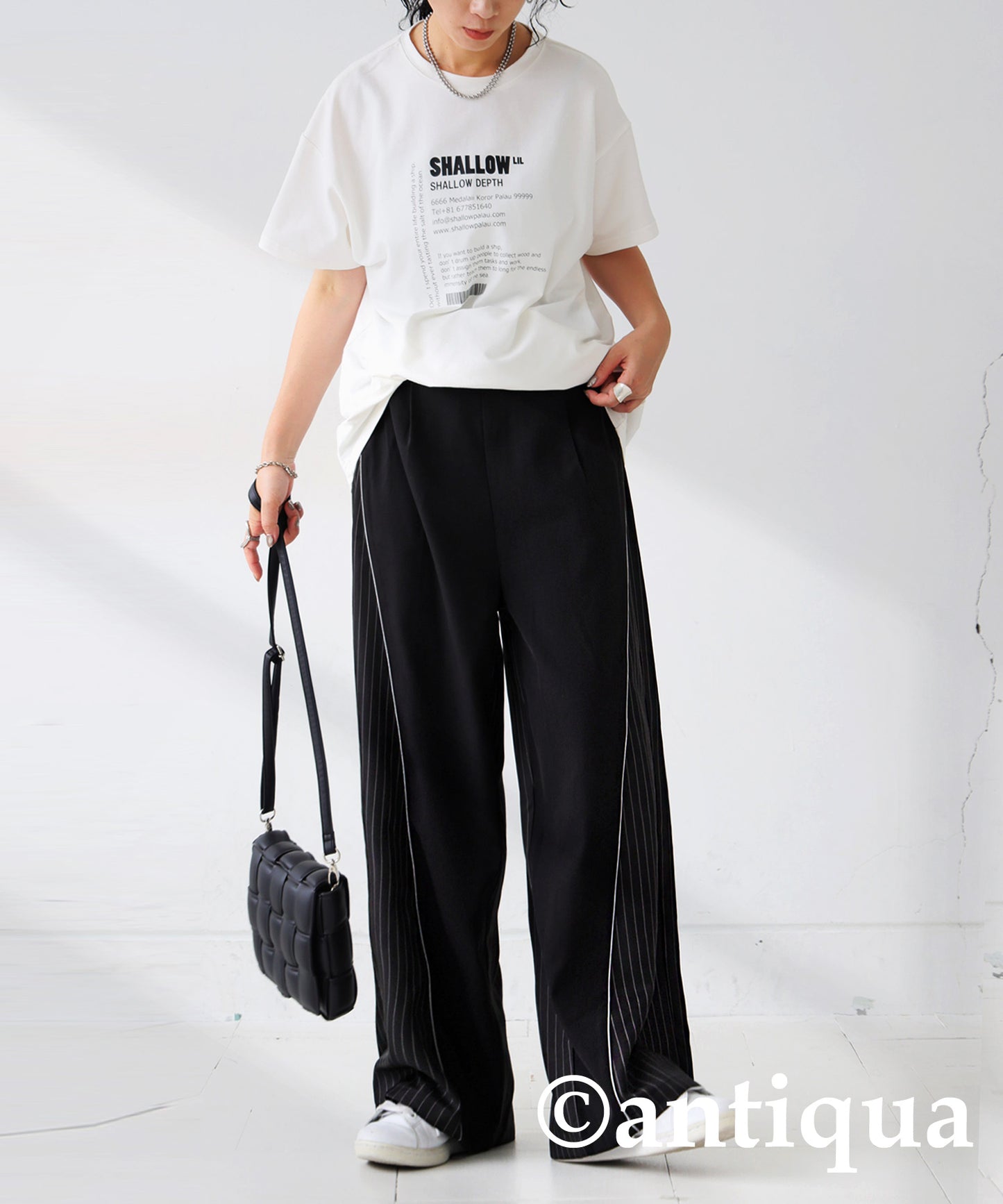 Striped Switching Wide Pants Ladies