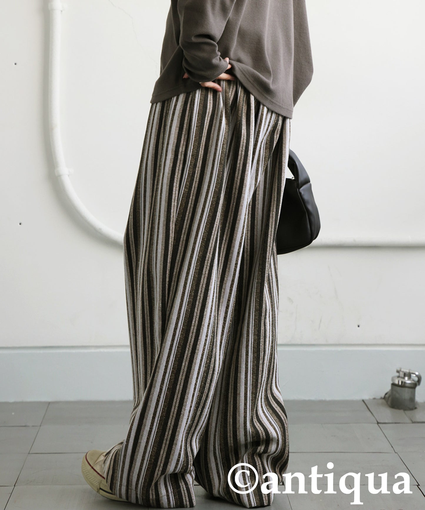 Striped Tuck Wide Pants Ladies