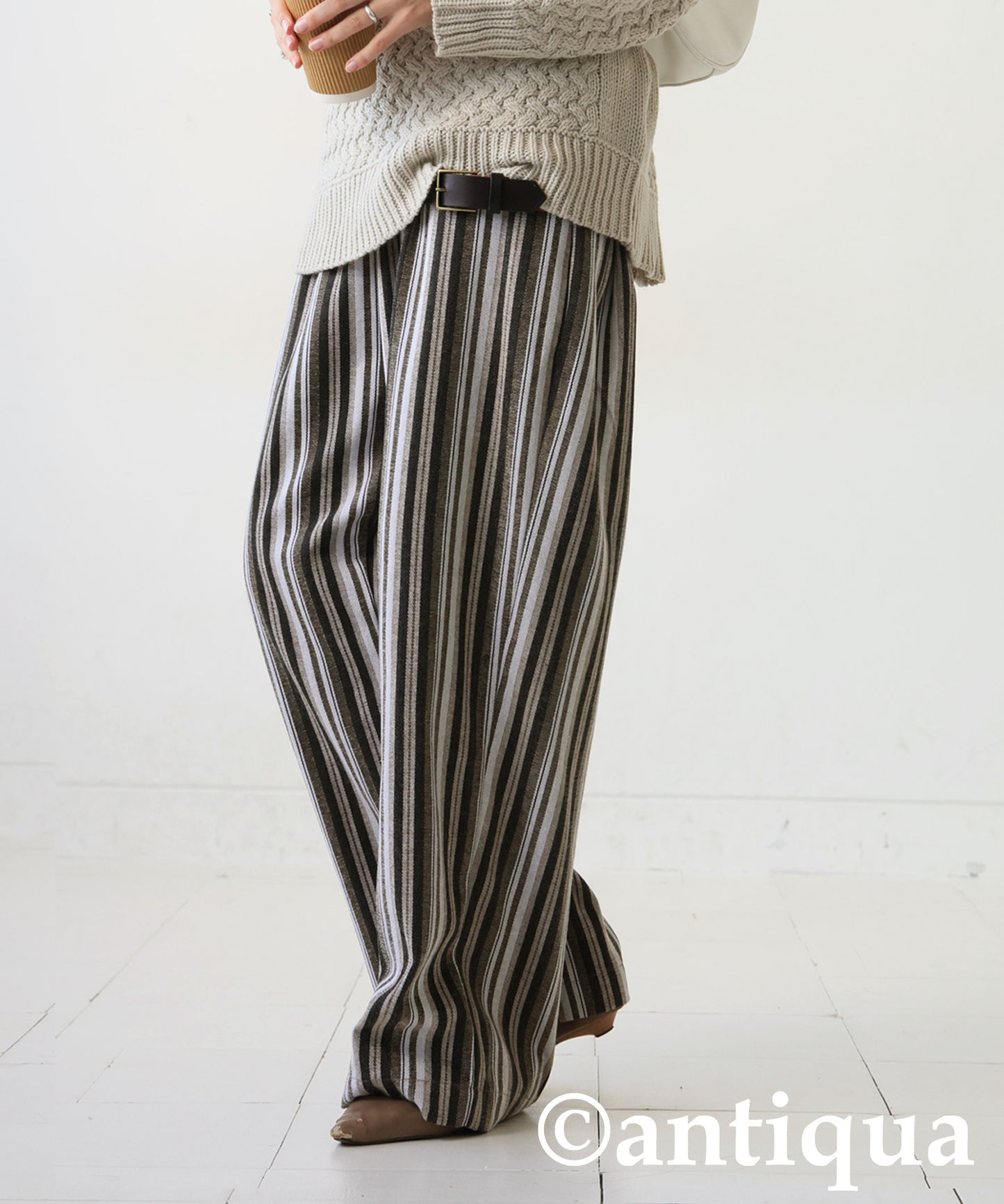 Striped Tuck Wide Pants Ladies