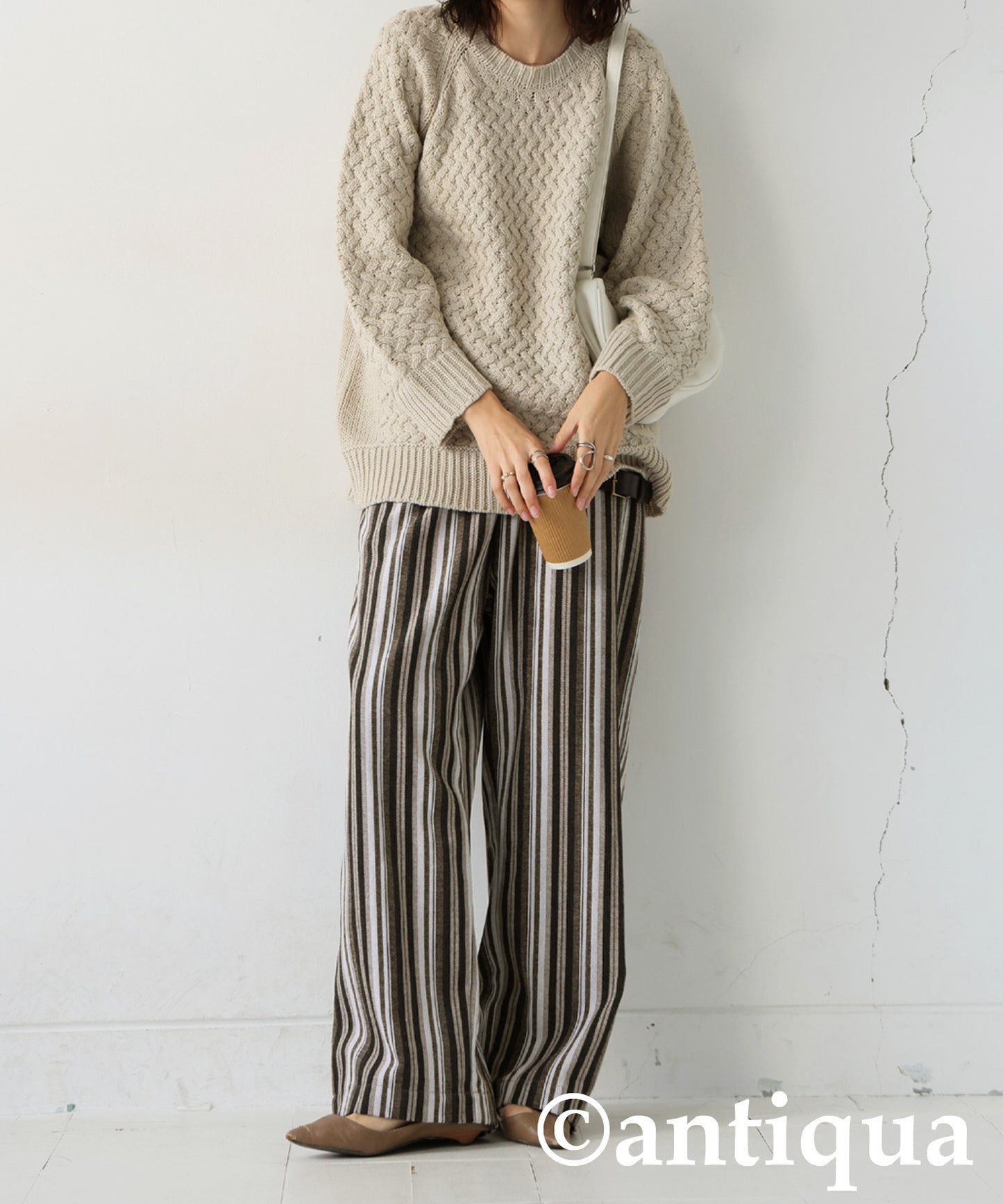 Striped Tuck Wide Pants Ladies