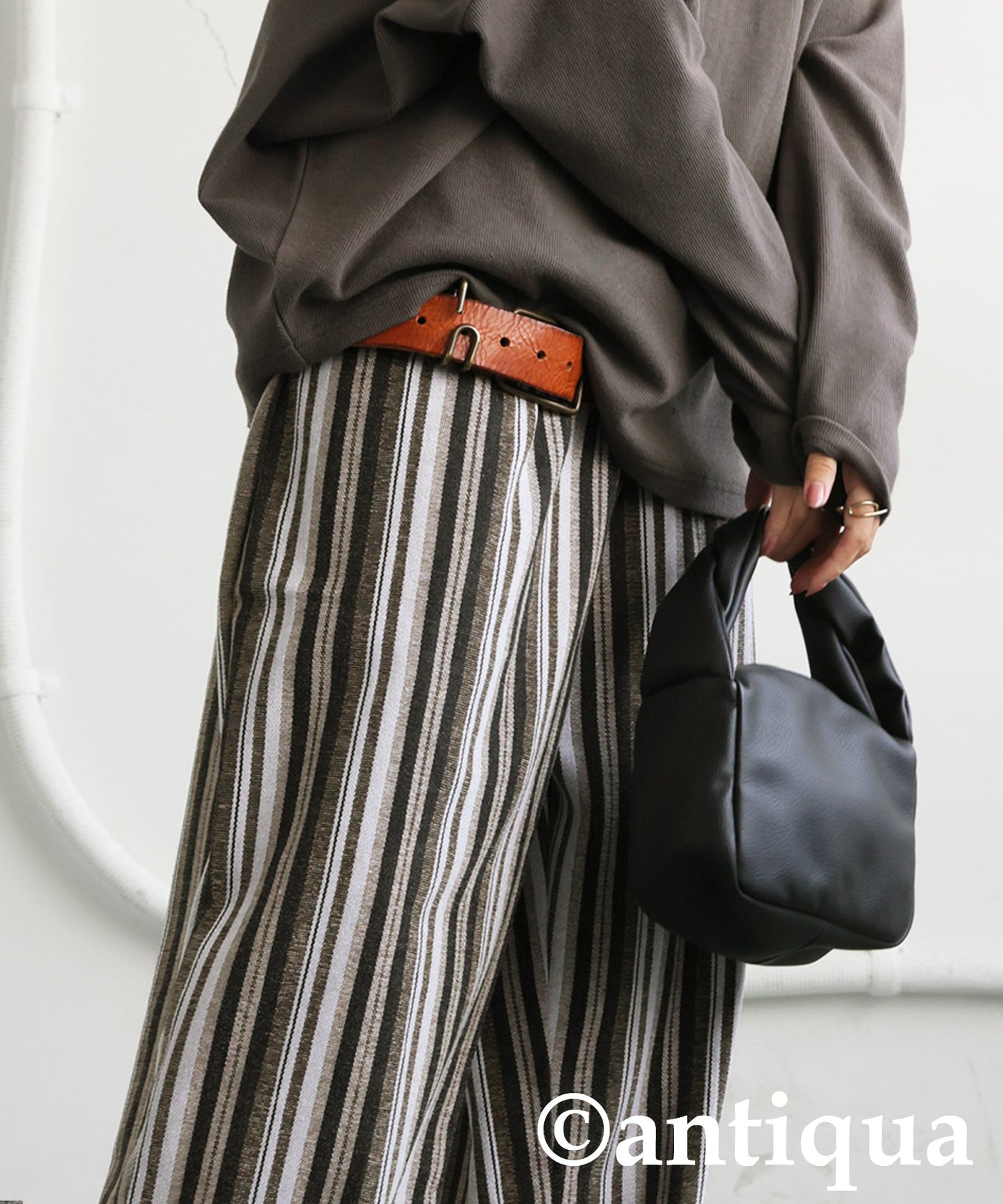 Striped Tuck Wide Pants Ladies