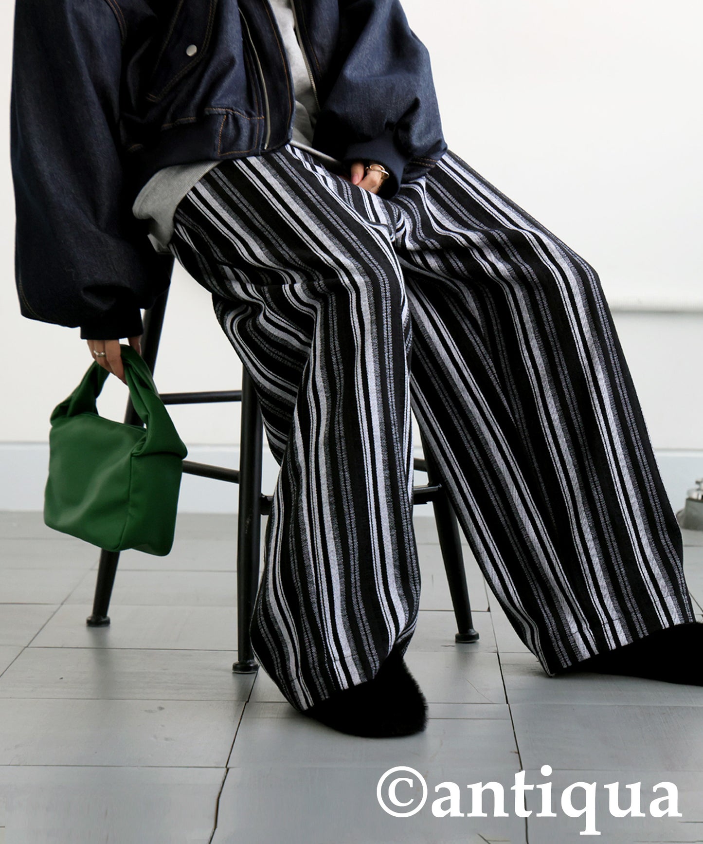 Striped Tuck Wide Pants Ladies