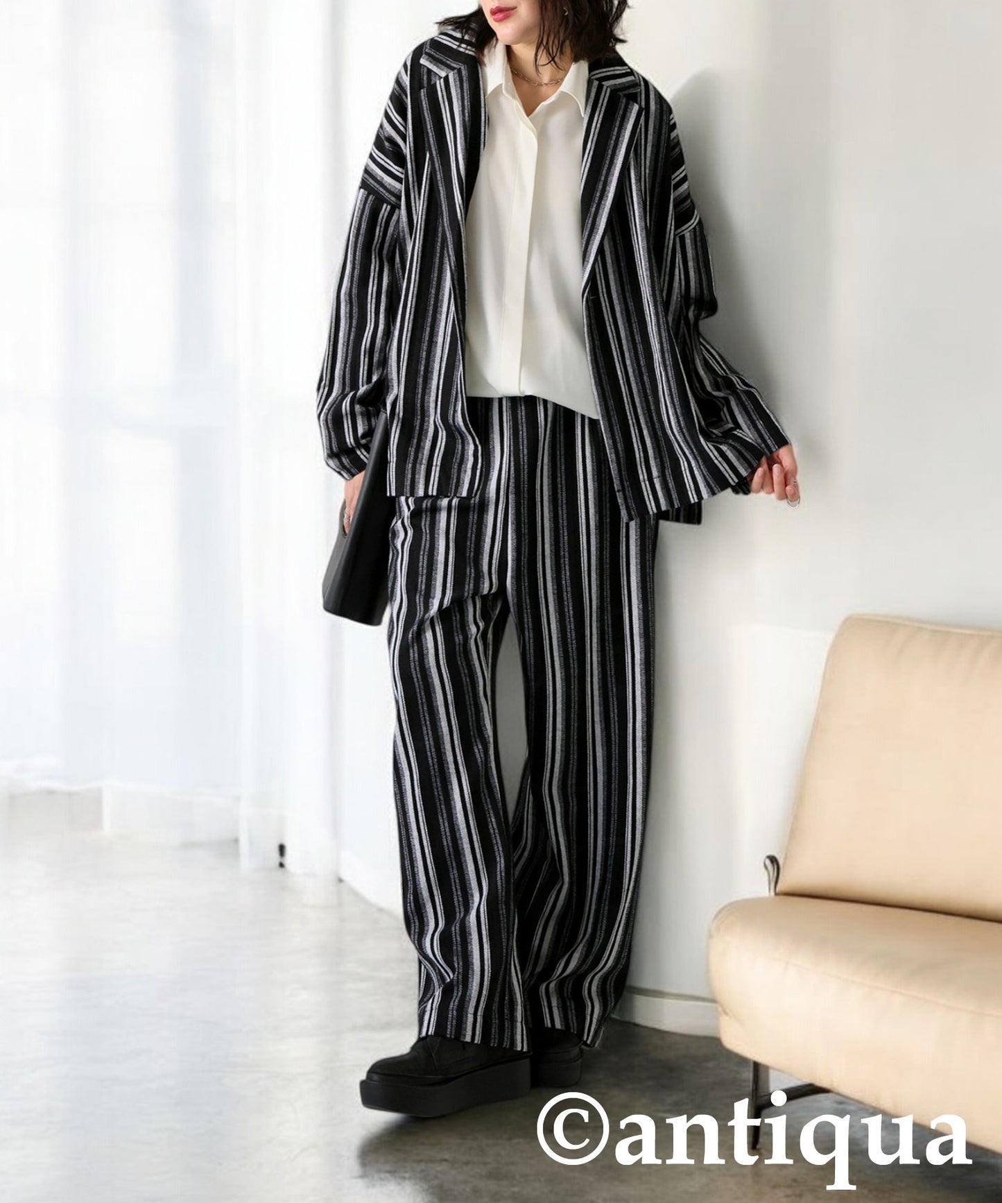 Striped Tuck Wide Pants Ladies