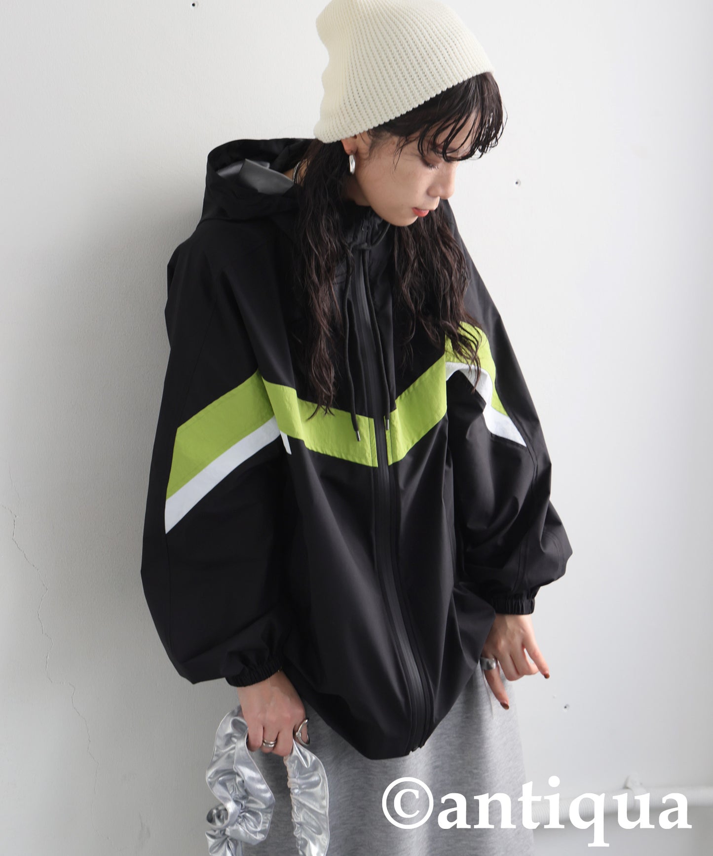 Color-Block Nylon Hoodie Ladies