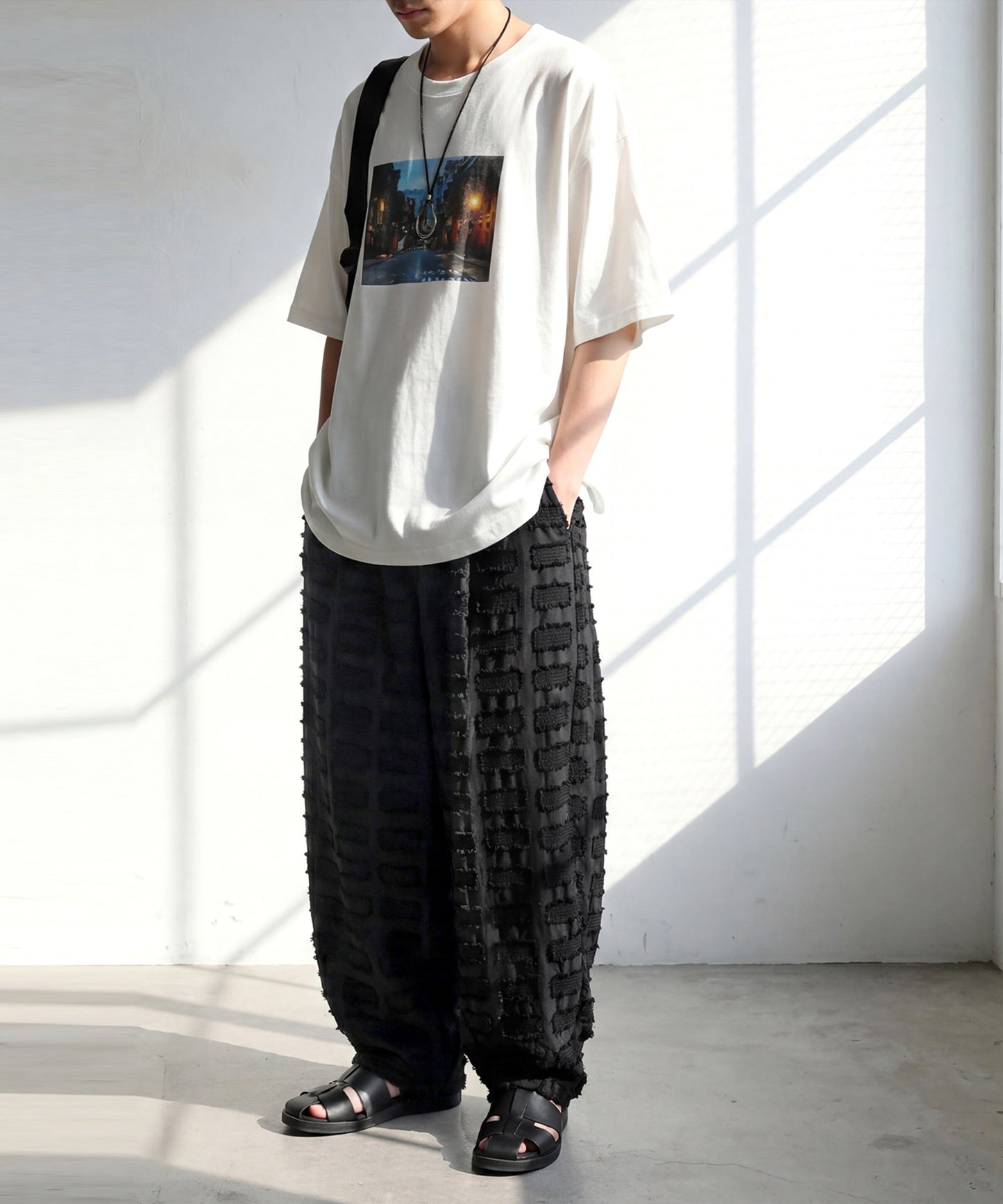 Jacquard Fringe Wide-Leg Pants Men’s