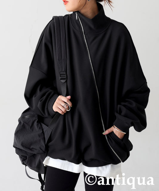 Diagonal Zip Fleece-Lined Georgette Jacket Ladies