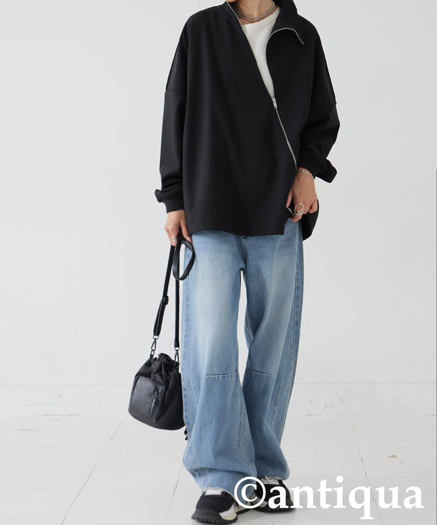 Diagonal Zip Fleece-Lined Georgette Jacket Ladies