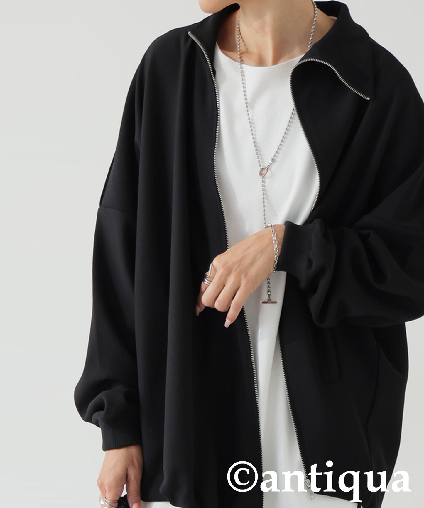 Diagonal Zip Fleece-Lined Georgette Jacket Ladies