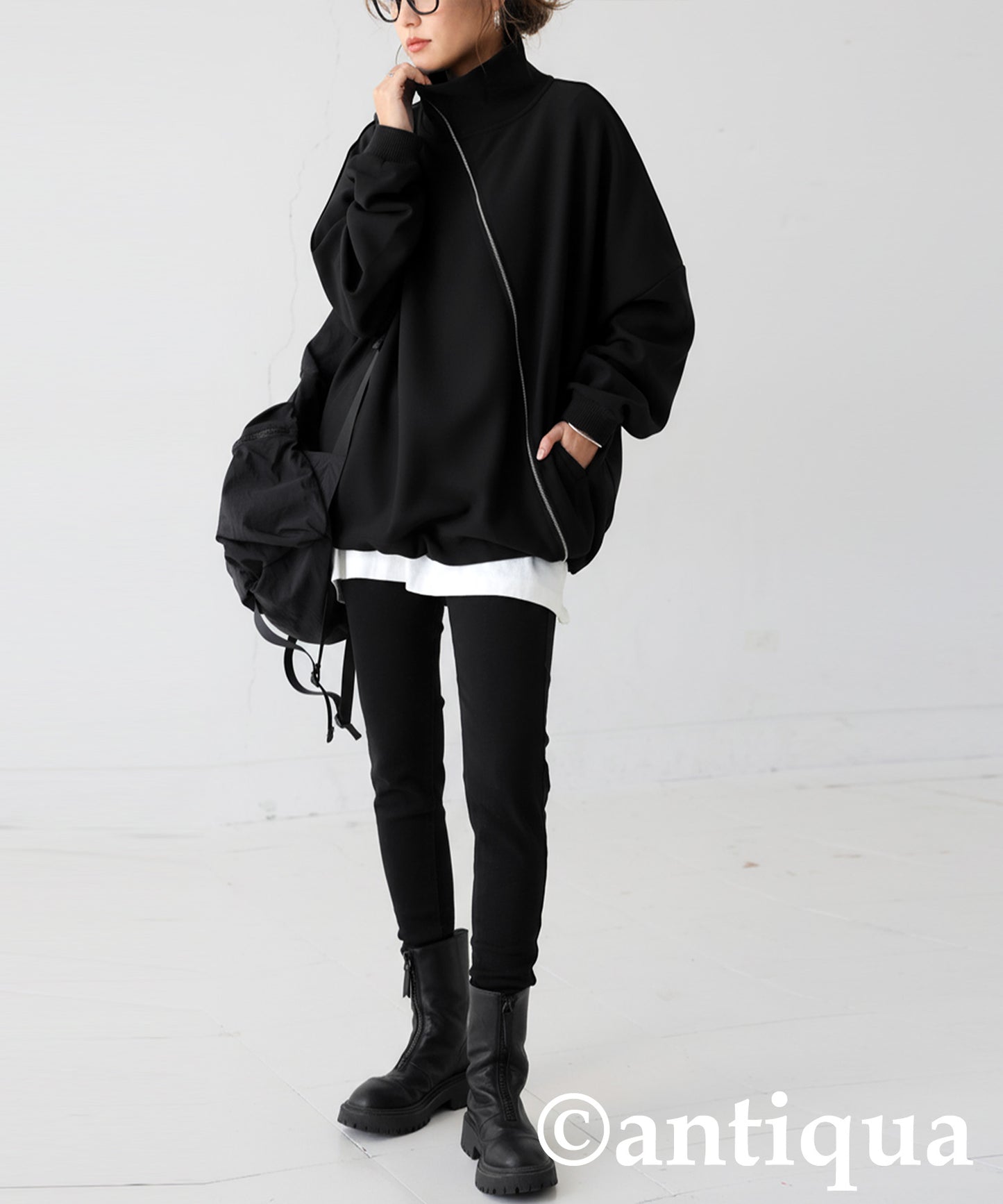 Diagonal Zip Fleece-Lined Georgette Jacket Ladies