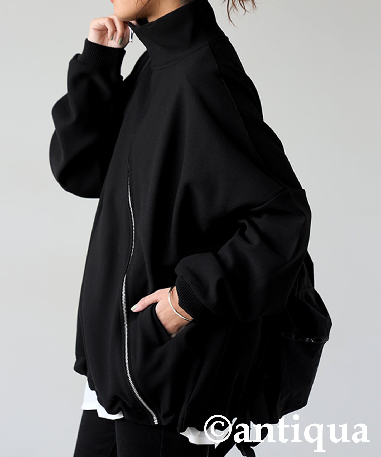 Diagonal Zip Fleece-Lined Georgette Jacket Ladies