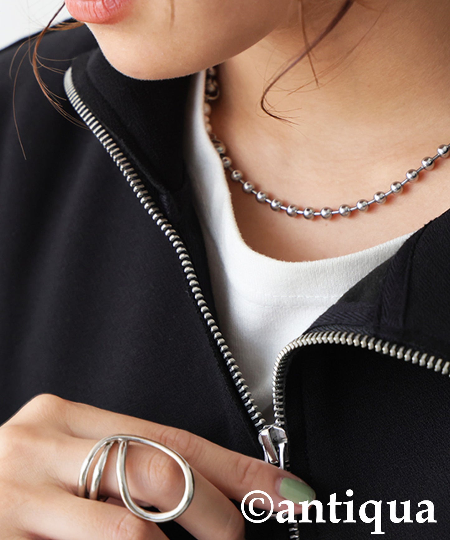 Diagonal Zip Fleece-Lined Georgette Jacket Ladies