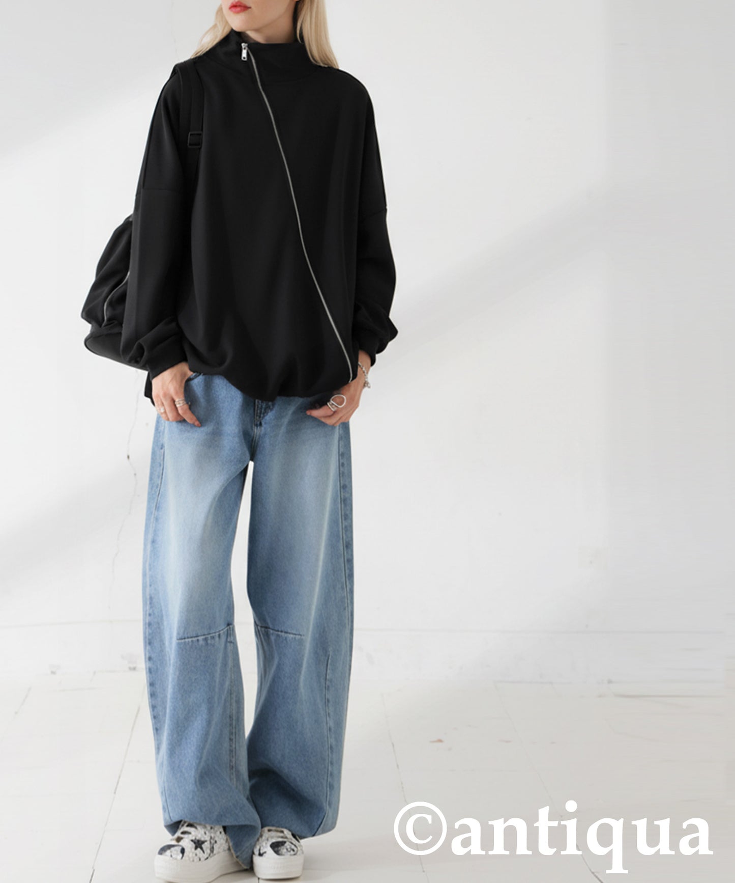 Diagonal Zip Fleece-Lined Georgette Jacket Ladies