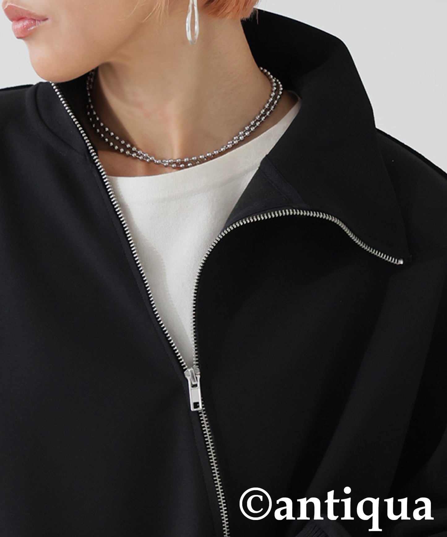 Diagonal Zip Fleece-Lined Georgette Jacket Ladies