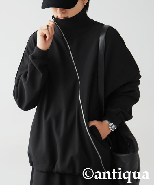 Diagonal Zip Fleece-Lined Georgette Jacket Men's