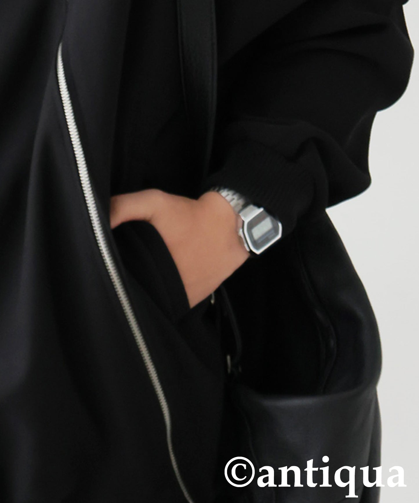 Diagonal Zip Fleece-Lined Georgette Jacket Men's