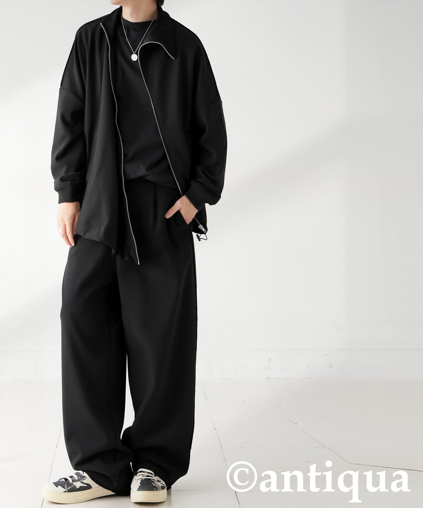 Diagonal Zip Fleece-Lined Georgette Jacket Men's