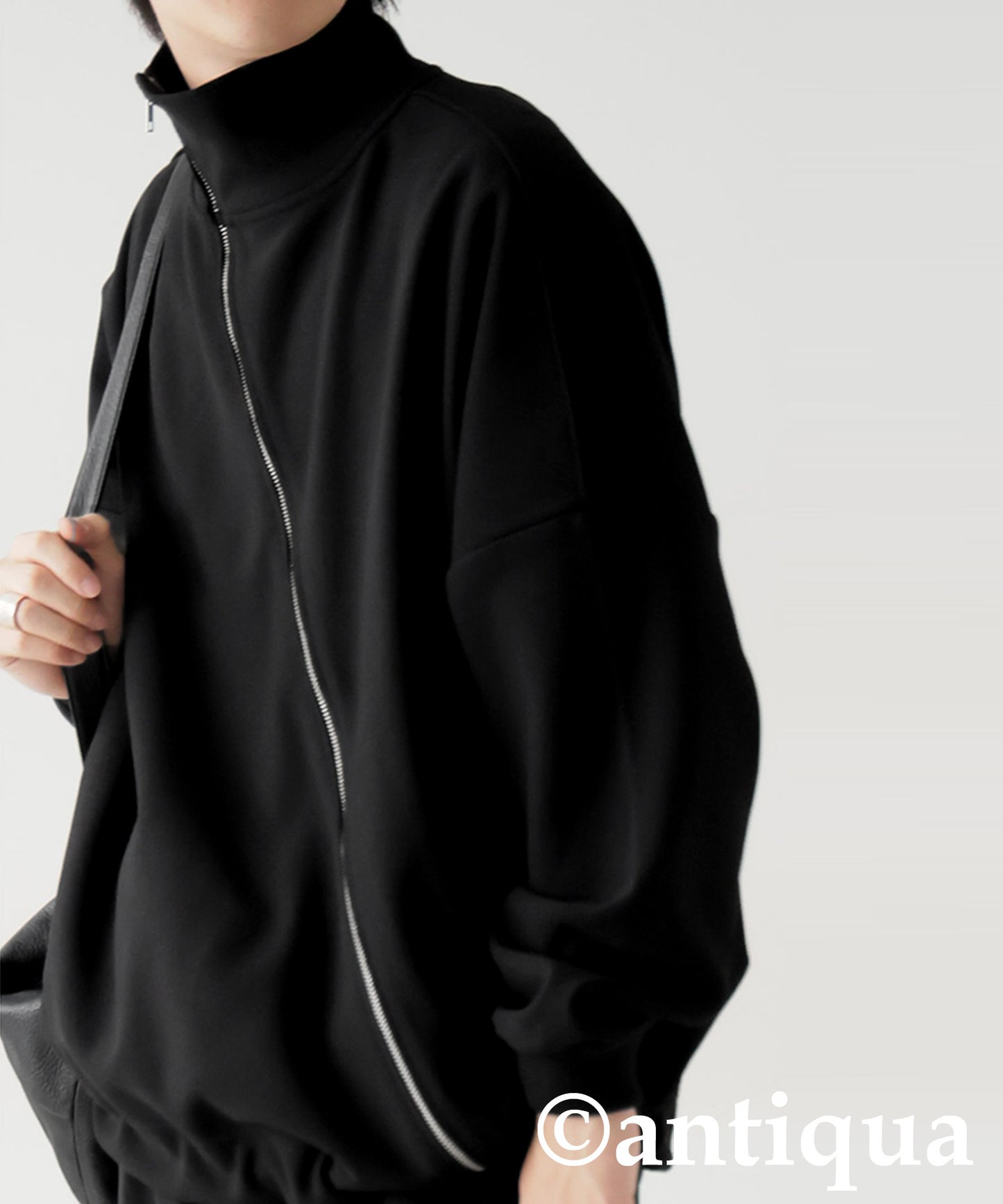 Diagonal Zip Fleece-Lined Georgette Jacket Men's