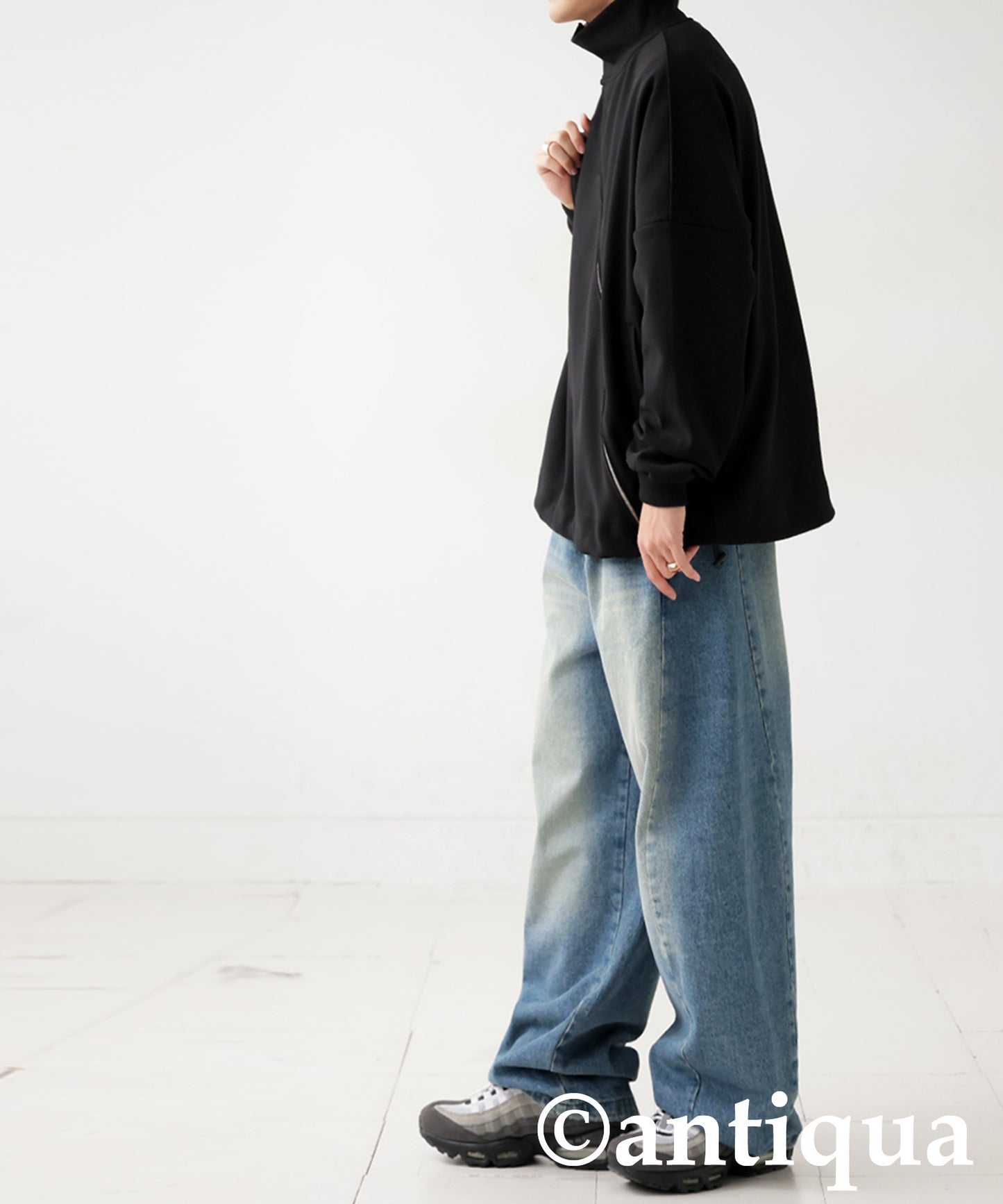 Diagonal Zip Fleece-Lined Georgette Jacket Men's