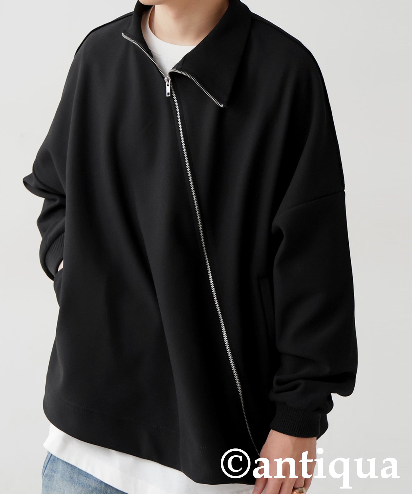 Diagonal Zip Fleece-Lined Georgette Jacket Men's