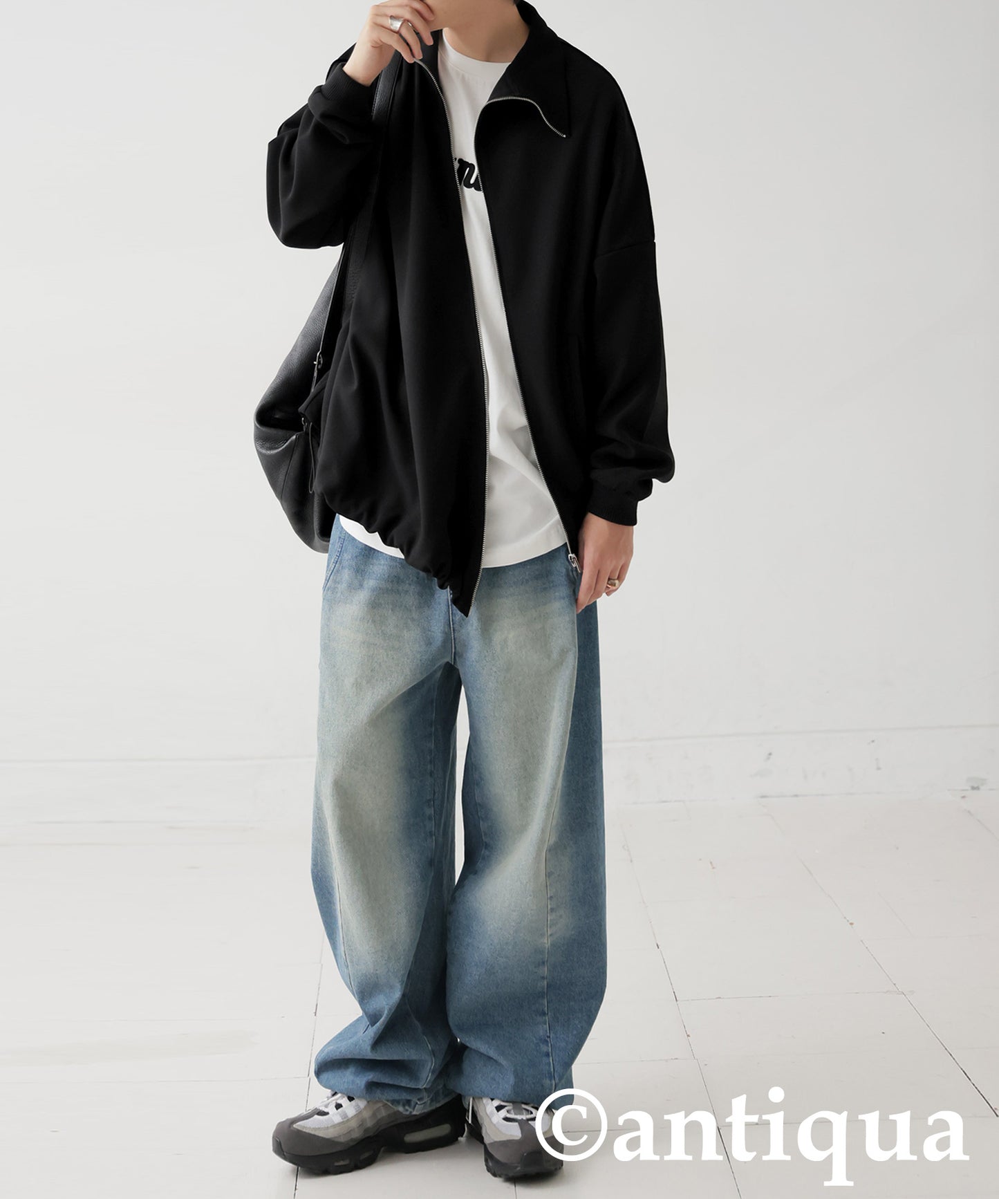 Diagonal Zip Fleece-Lined Georgette Jacket Men's