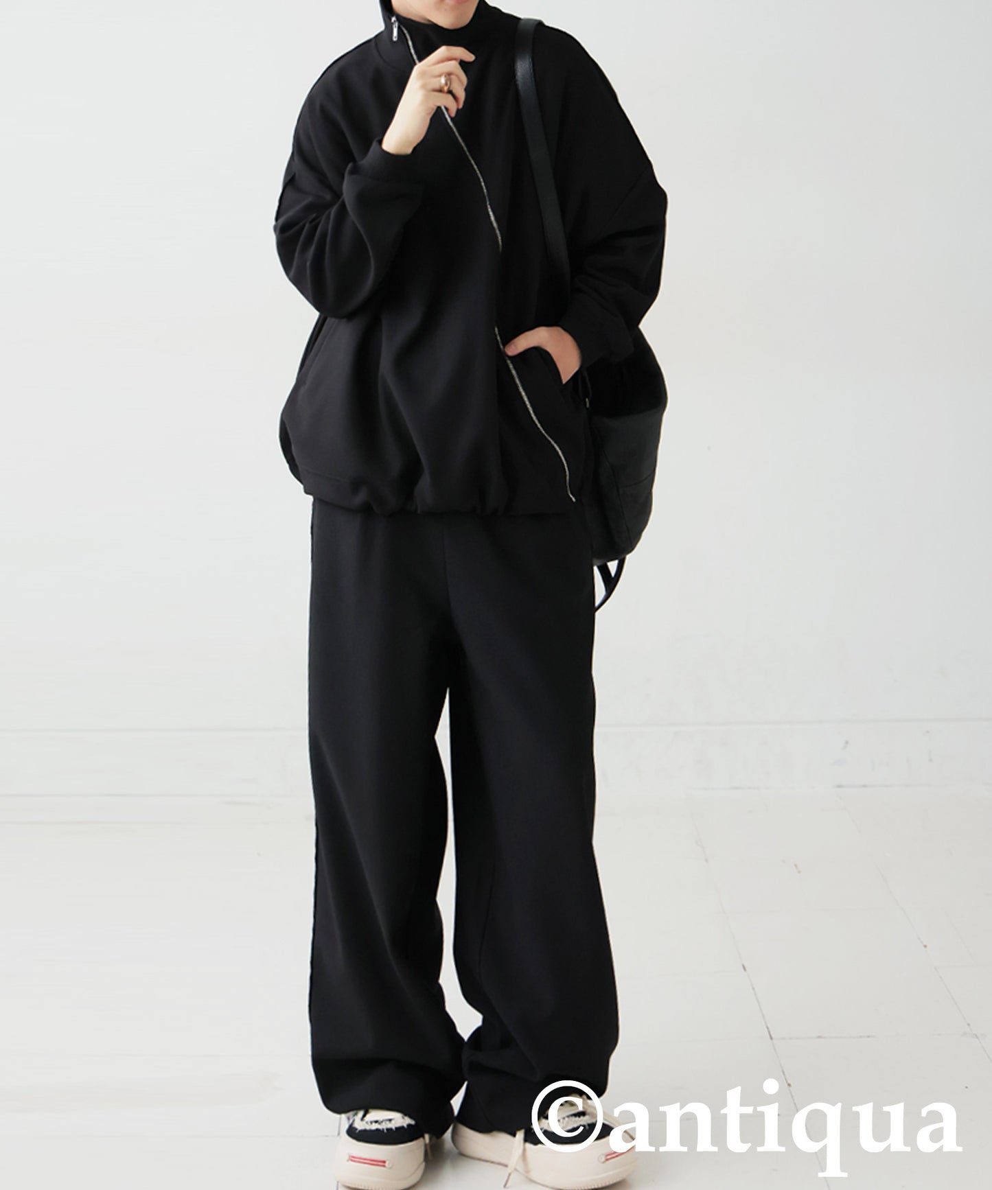 Diagonal Zip Fleece-Lined Georgette Jacket Men's