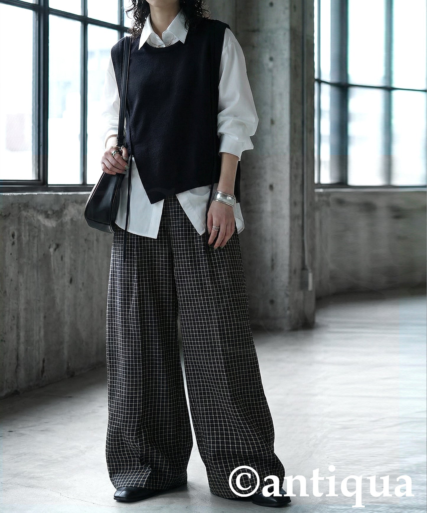 Checked Wide Pants Ladies