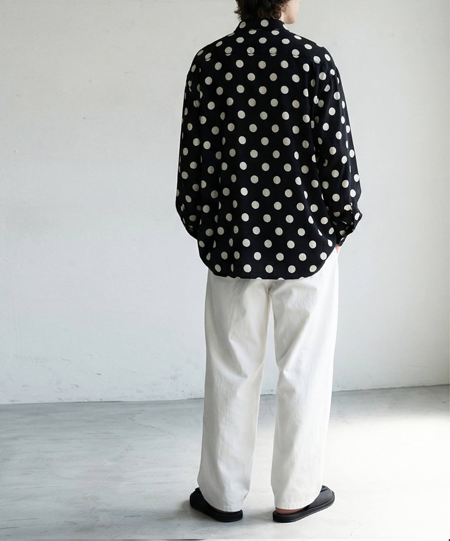 Band Collar Long-Sleeved Polka Dot Shirt Men's