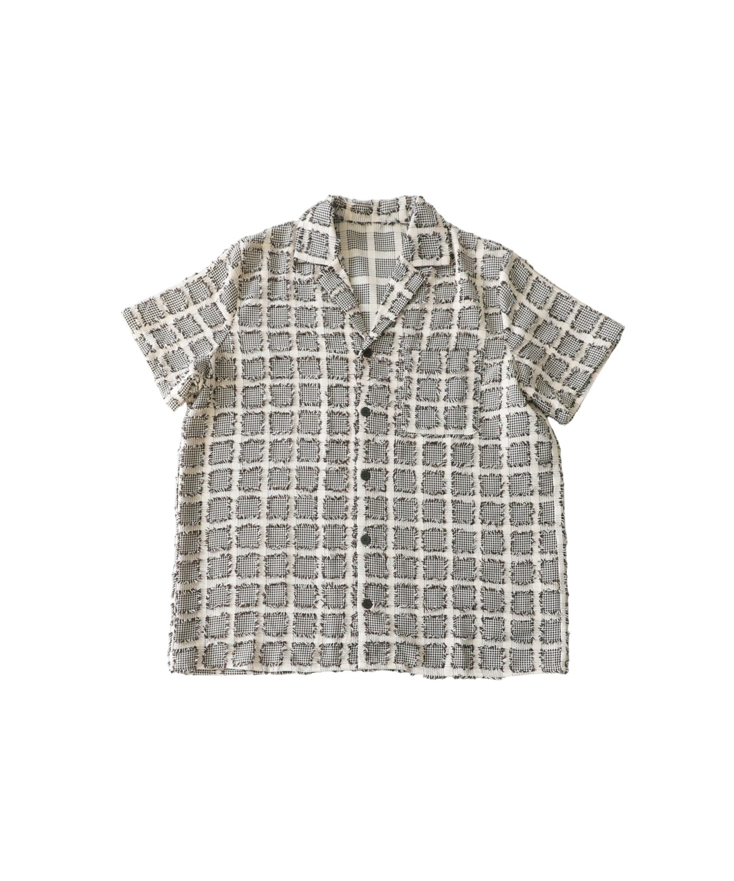 Open-Collar Houndstooth Check Shirt Ladies