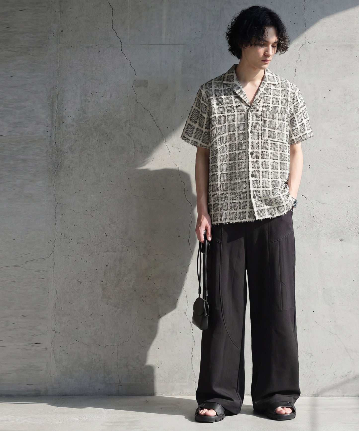 Open-Collar Houndstooth Check Shirt Men’s