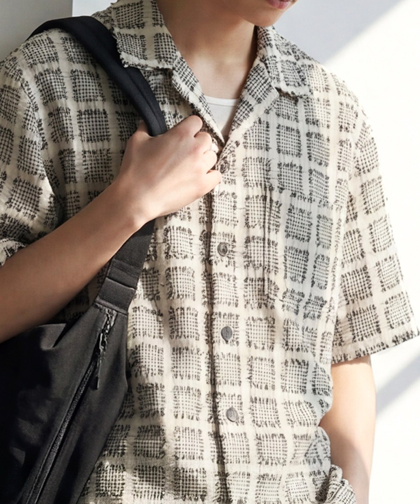 Open-Collar Houndstooth Check Shirt Men’s