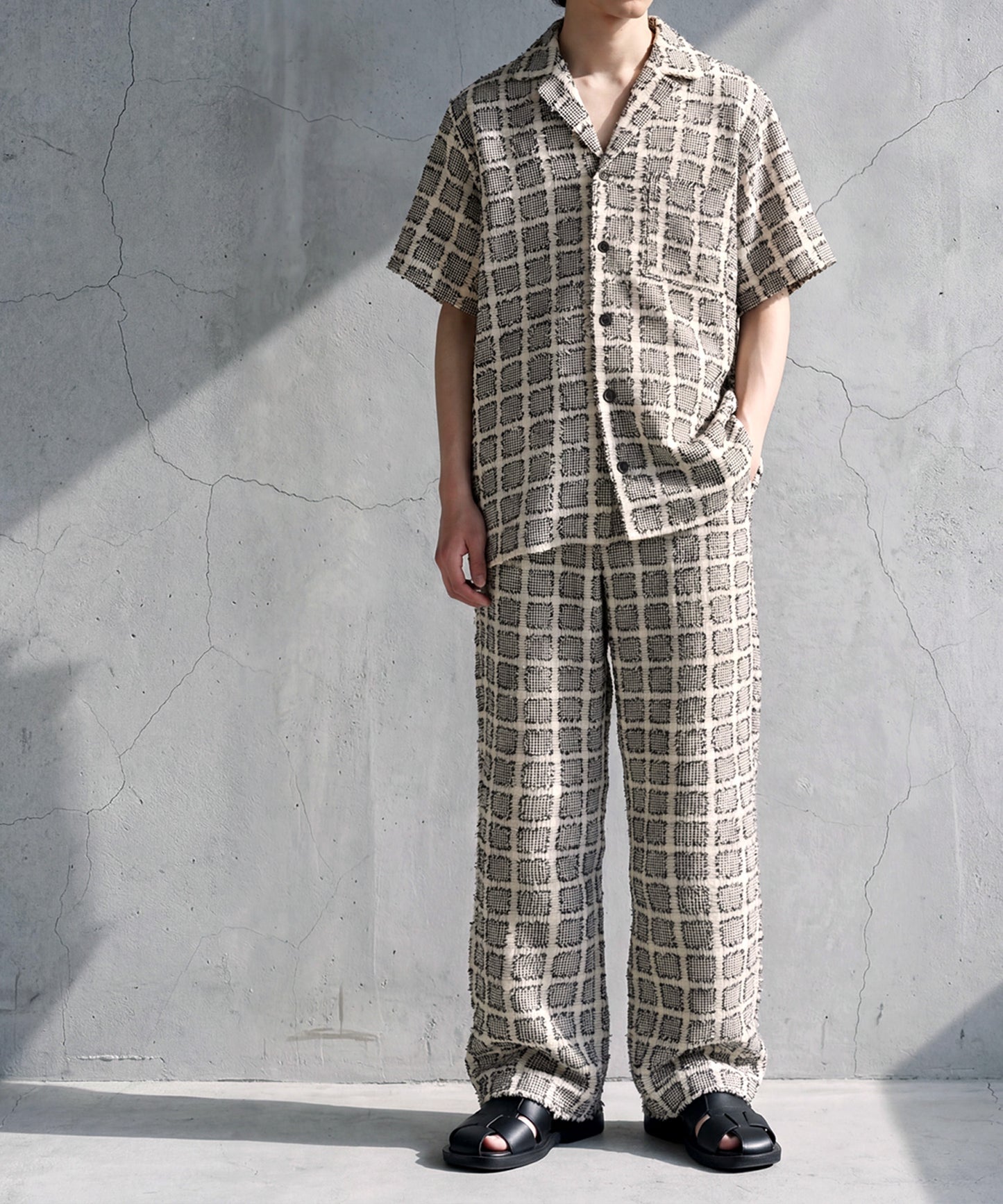 Open-Collar Houndstooth Check Shirt Men’s
