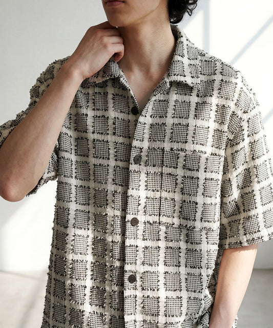 Open-Collar Houndstooth Check Shirt Men’s