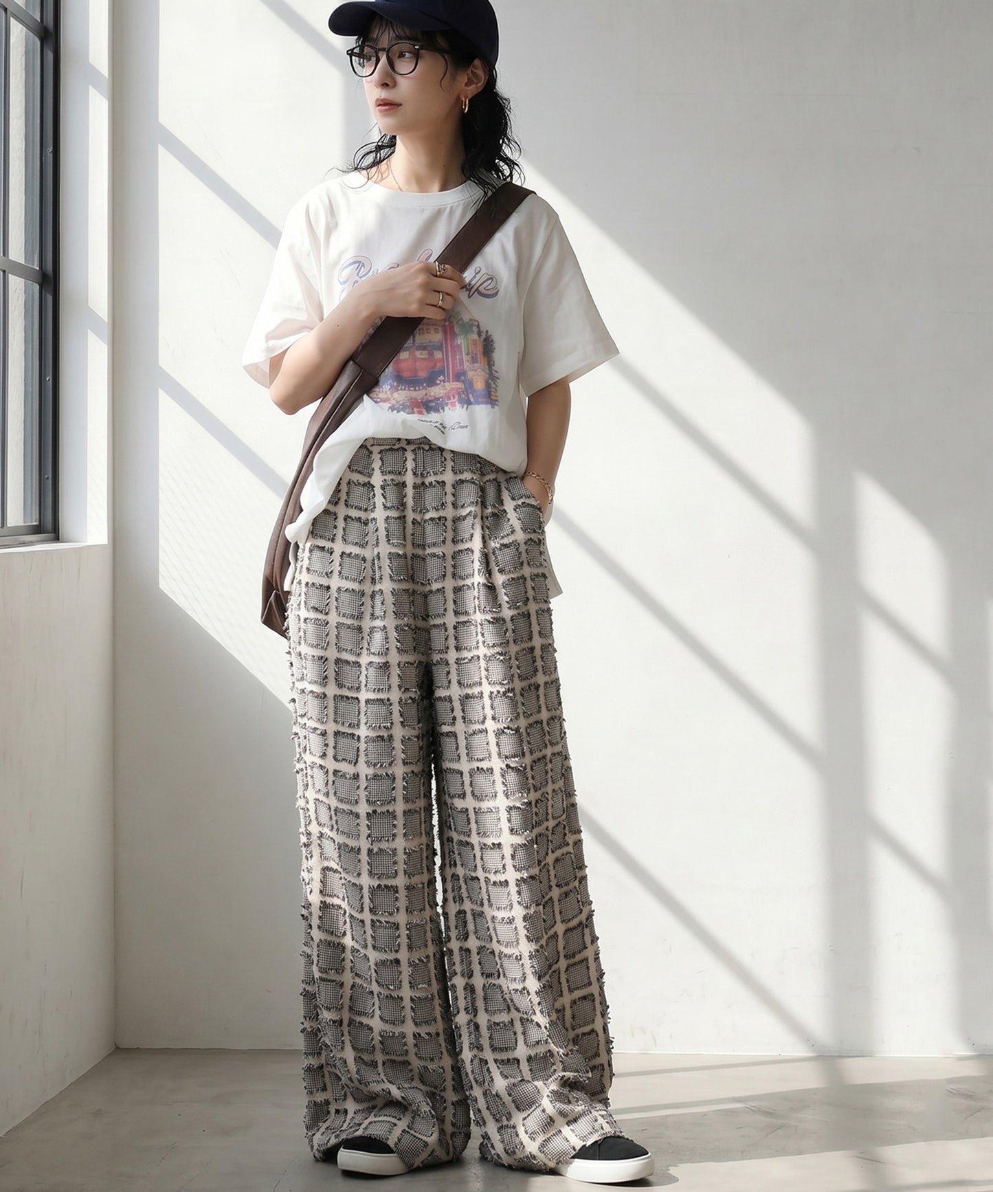 Checkered Wide-Leg Pants Ladies