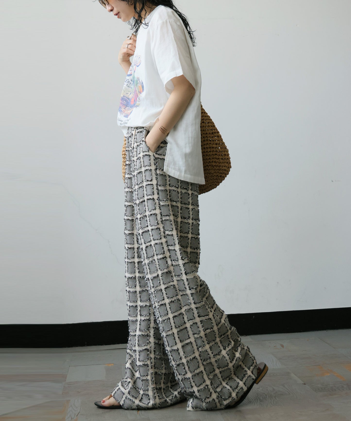 Checkered Wide-Leg Pants Ladies