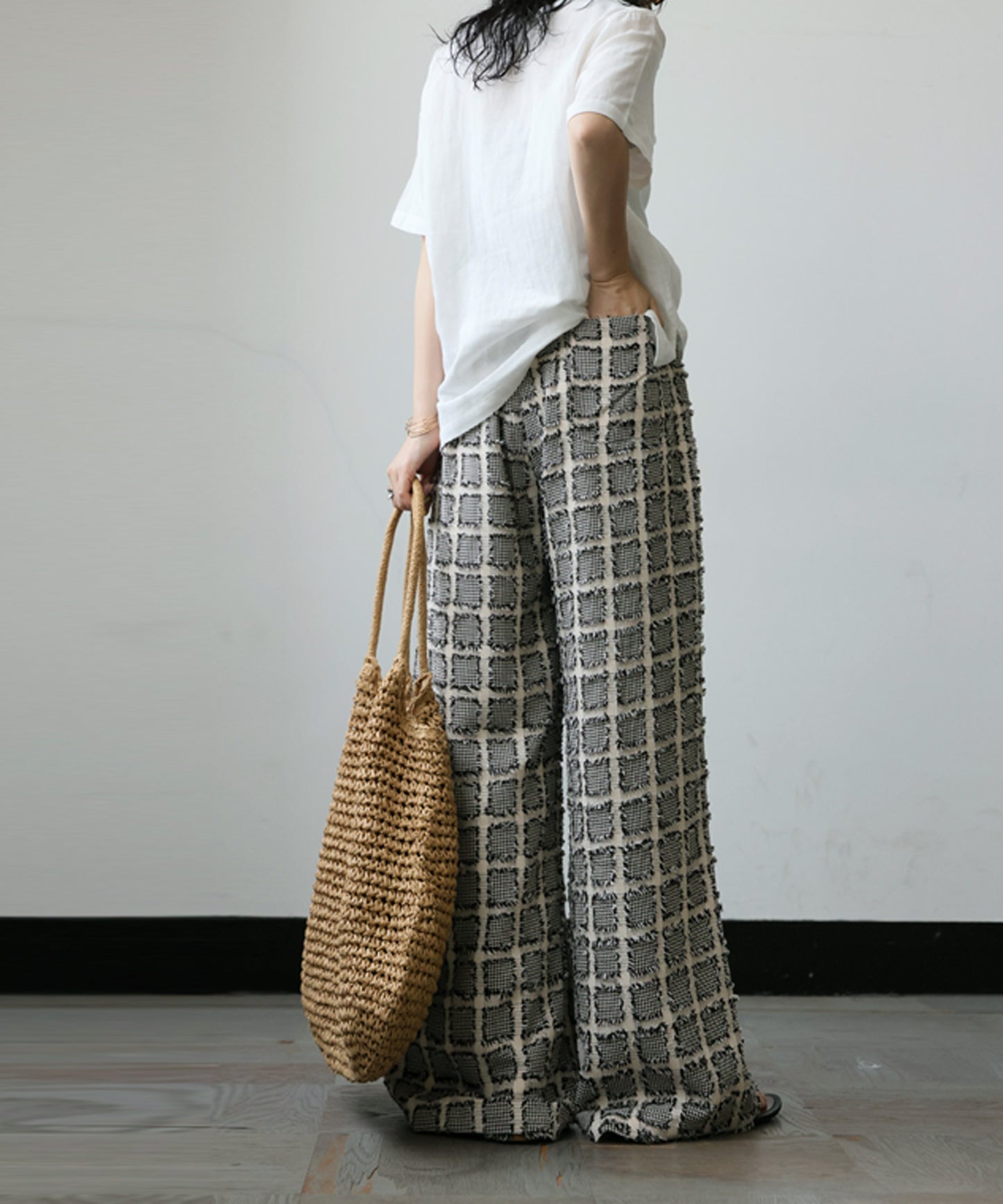 Checkered Wide-Leg Pants Ladies