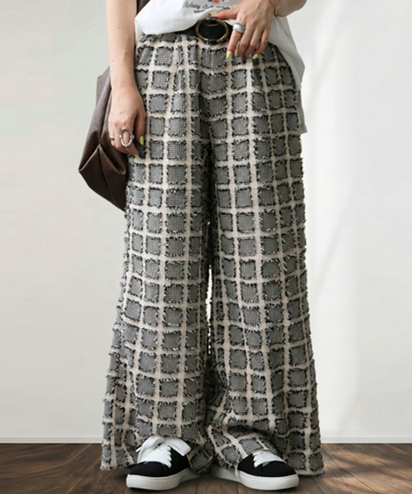 Checkered Wide-Leg Pants Ladies