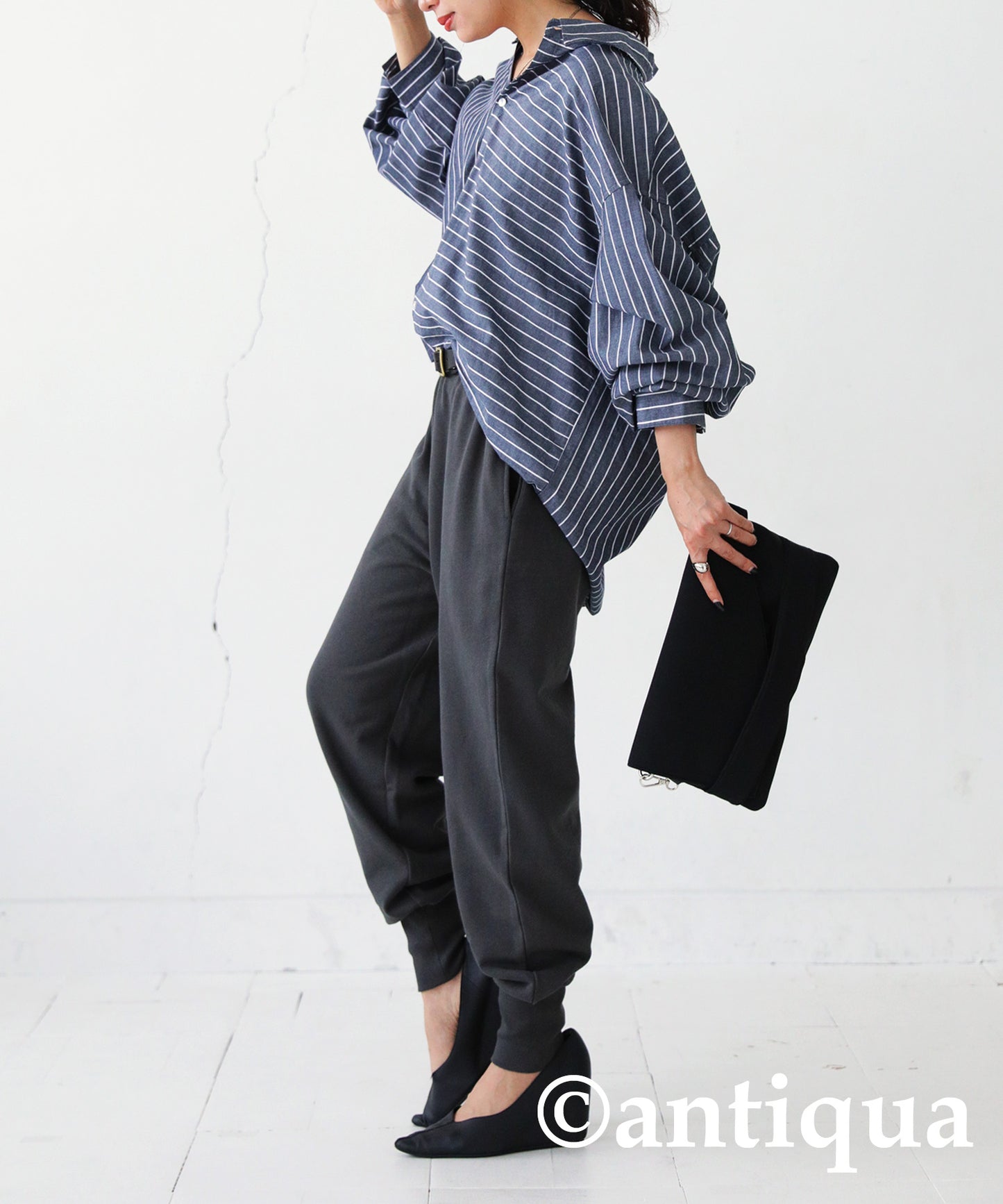 100%Cotton Hem Rib Pants Ladies