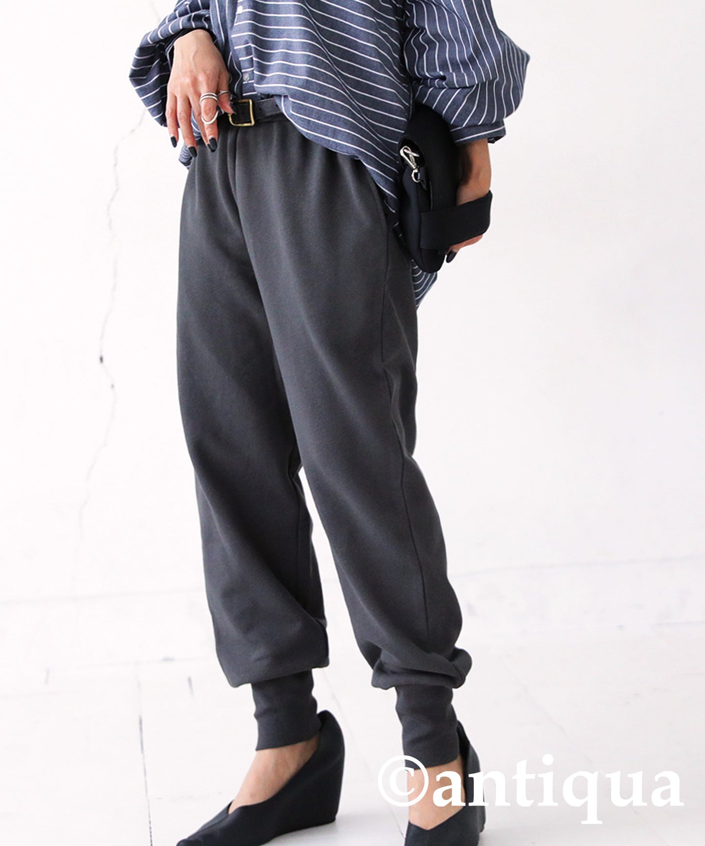 100%Cotton Hem Rib Pants Ladies